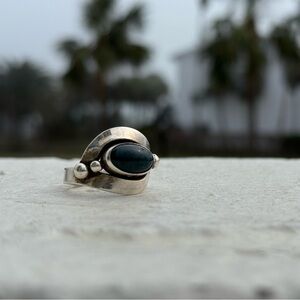 Black Jade and Sterling Silver Ring - size 11